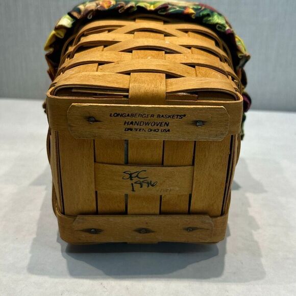 Longaberger Handwoven Basket 1996 Vegetable Cloth Liner Fall Tissue Spoon Rectan - Picture 7 of 9